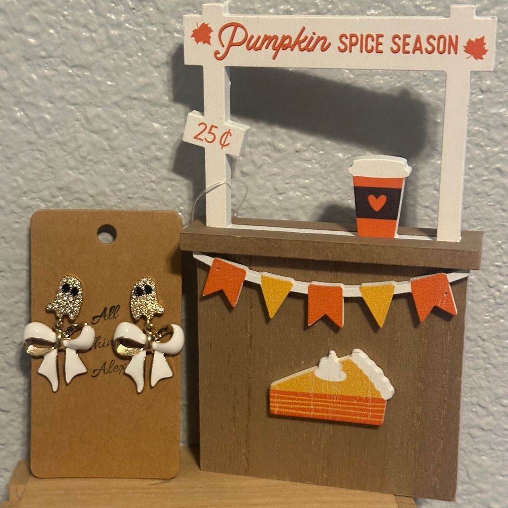 Pumpkin Spice Season Earrings with White and Gold Accents